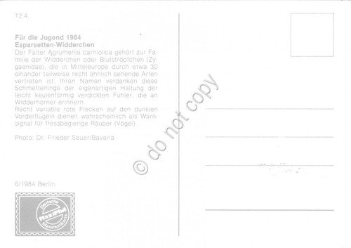 Cartolina Esparsetten Widderchen timbro filatelico 1984 | Immagine Gallery 2