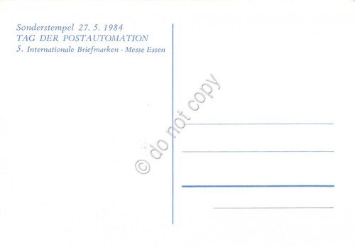 Cartolina Essen Messe tag der Postautomation Timbro filatelico 1984