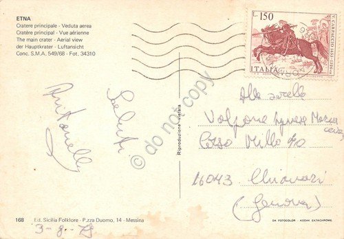 Cartolina Etna Cratere principale Panorama aereo 1979 (Catania)