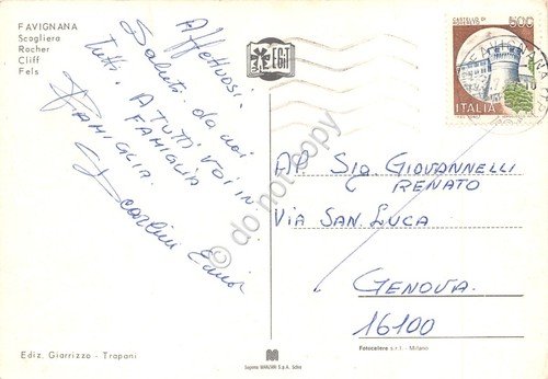 Cartolina Favignana scogliera con bambino 1987