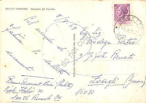 Cartolina Feletto Canavese Santuario del Carmine 1968 bicicletta | Immagine Gallery 2