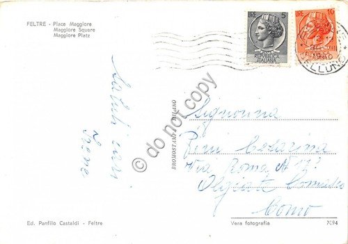 Cartolina Feltre Piazza Maggiore 1960