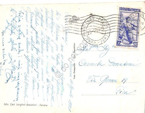 Cartolina Ferrara Duomo e Statua Nicola II auto d'epoca 1953