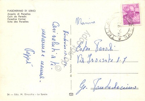 Cartolina Fiascherino di Lerici panorama parziale anni '60 (La Spezia)