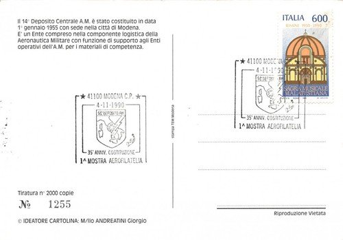 Cartolina filatelica 35° Anniversario Costituzione 1° Mostra Aerofilatelica 1990