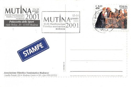 Cartolina Filatelica 43° Convegno Modena Mutina 2001 | Immagine Gallery 2