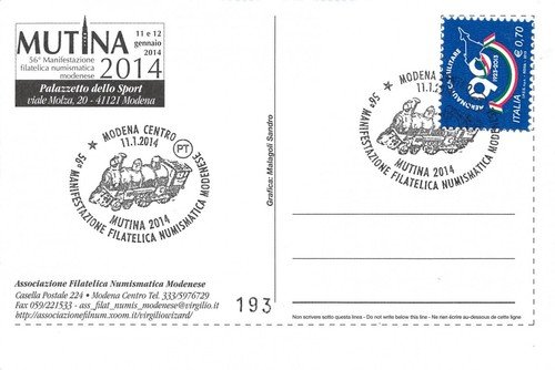 Cartolina Filatelica 56° Convegno Modena Mutina 2014