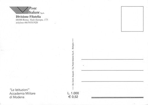 Cartolina filatelica Accademia Militare di Modena 1999 Le istituzioni | Immagine Gallery 2
