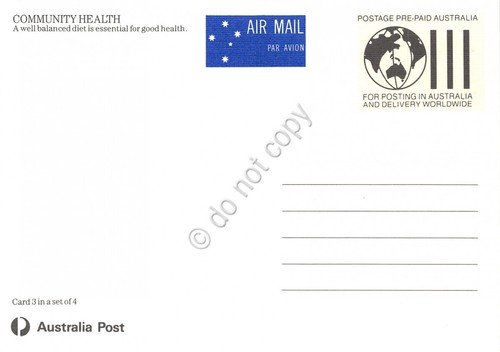 Cartolina Filatelica Australia Community Health diet 1990