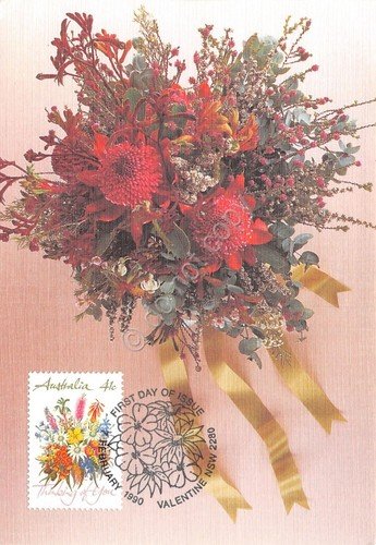 Cartolina Filatelica Australia Valentine Thinking of you flowers bouquet 1990