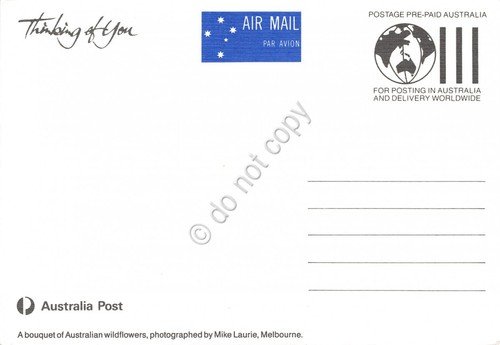 Cartolina Filatelica Australia Valentine Thinking of you flowers bouquet 1990