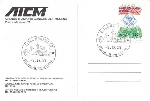 Cartolina filatelica Azienda Trasporti consorziali Modena 1989 | Immagine Gallery 2