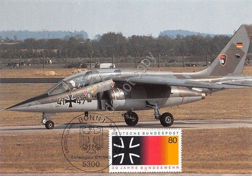 Cartolina Filatelica Bundesrepublick Deutschand Jagdbomber Alpha Jet 1985