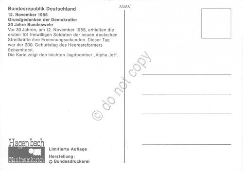 Cartolina Filatelica Bundesrepublick Deutschand Jagdbomber Alpha Jet 1985 | Immagine Gallery 2