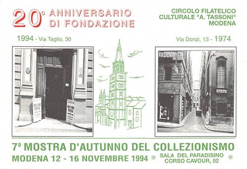 Cartolina filatelica Circolo Filatelico Culturale A.Tassoni Modena 1994 verde