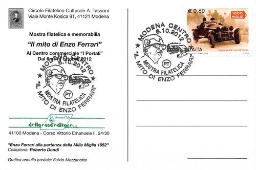Cartolina Filatelica Il mito di Enzo Ferrari Modena 2012 | Immagine Gallery 2