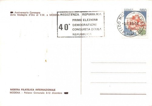 Cartolina filatelica Mostra Filatelica Internazionale Modena 1986