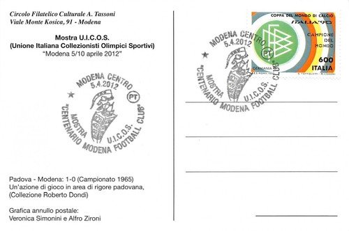 Cartolina Filatelica Mostra UICOS 100° Modena Football club Calcio 2012