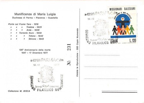 Cartolina Filatelica Munificenze di Maria Luigia Parma 1977 | Immagine Gallery 2