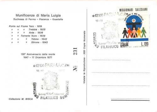 Cartolina Filatelica Munificenze di Maria Luigia Parma 1977