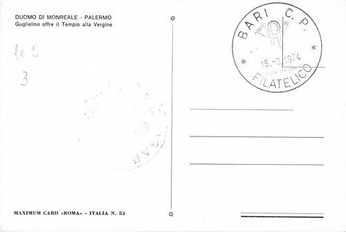 Cartolina filatelica Palermo Duomo di Monreale Guglielmo Tempio a Vergine …