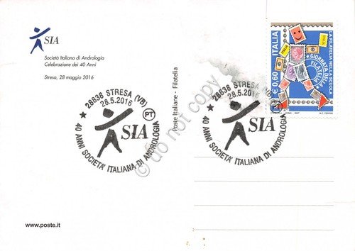 Cartolina filatelica SIA Società Italiana Andrologia 40° anniversario 2016