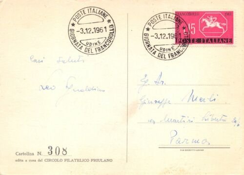 Cartolina filatelica Udine 3° Giornata del francobollo 1961