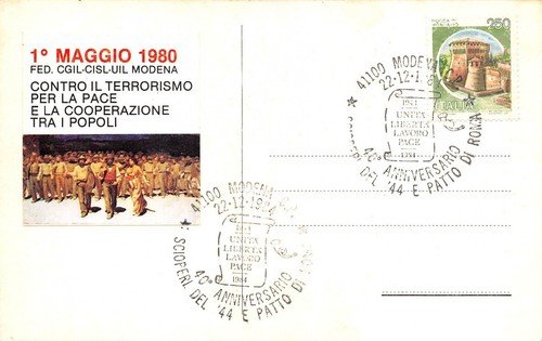 Cartolina filatelica XI Congresso Nazionale Sindacato Pensionati CGIL Pesaro1981