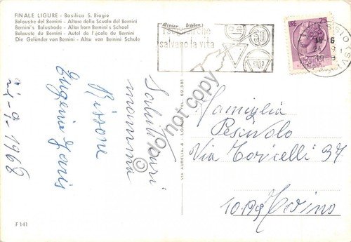 Cartolina Finale Ligure Basilica San Biagio Altare 1968