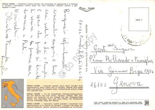 Cartolina Finale Ligure Grafica 1974 passeggiata palme spiaggia stemma | Immagine Gallery 2