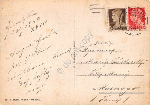 Cartolina Finale Ligure Marina vista dal mare spiaggia barca a …