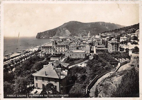 Cartolina Finale Ligure Panorama da Castelfranco anni '30 (Savona)
