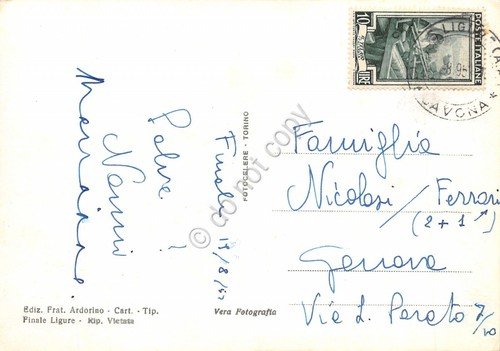 Cartolina Finale Ligure Panorama dal mare barca a vela 1957 | Immagine Gallery 2