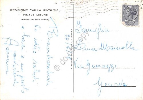 Cartolina Finale Ligure Pensione Villa Patrizia 1958 colorata | Immagine Gallery 2