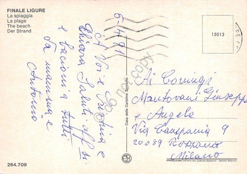 Cartolina Finale Ligure spiaggia 1991