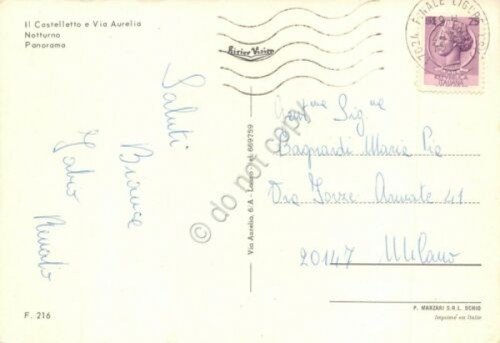 Cartolina Finale Ligure Vedute notturno Via Aurelia (Savona)