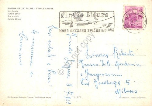 Cartolina Finale Ligure Via Aurelia timbro 1961 | Immagine Gallery 2