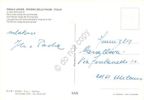 Cartolina Finale Ligure Viale delle Palme e spiaggia (Savona)
