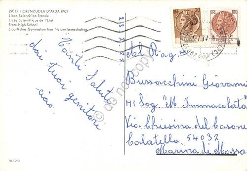 Cartolina Fiorenzuola D'Arda Liceo Scientifico Statale animata 1977