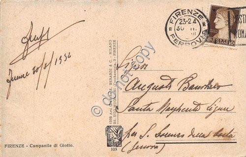 Cartolina Firenze Campanile di Giotto 1932