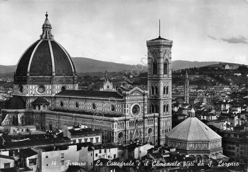Cartolina Firenze Cattedrale e Campanile da San Lorenzo