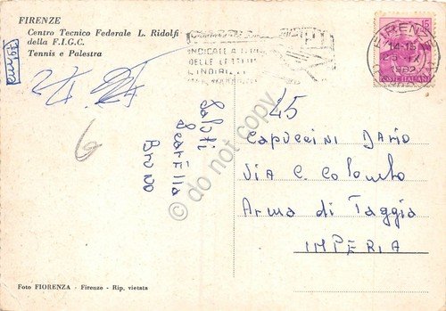Cartolina Firenze Centro tecnico federale Ridolfi FIGC Tennis palestra 1962 | Immagine Gallery 2