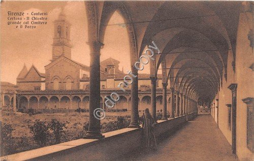 Cartolina Firenze Certosa Chiostro Cimitero Pozzo Animata Frate 1928 | Immagine principale