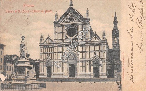 Cartolina Firenze Chiesa S. Croce e Statua di Dante primi … | Immagine principale