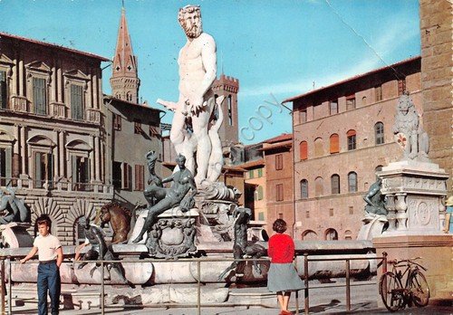 Cartolina Firenze Fontana di Nettuno Timbro a targhetta apprendistato 1958 | Immagine Gallery 2