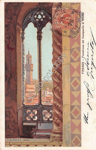 Cartolina Firenze illustrata Finestrone del Campanile di Giotto primi '900