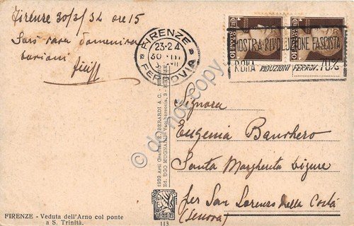 Cartolina Firenze panorama Arno con Ponte a S. Trinità 1932