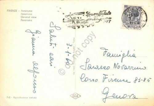 Cartolina Firenze Panorama Timbro Buon Natale 1960