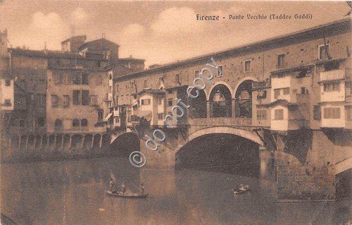 Cartolina Firenze Ponte Vecchio Pescatori animata barche 1928