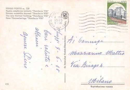 Cartolina Fiuggi Fonte Nuovo Complesso termale Bonifacio VIII 1985